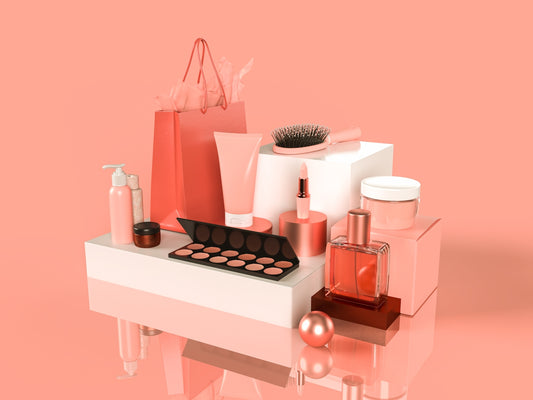 a table topped with a bunch of different types of cosmetics